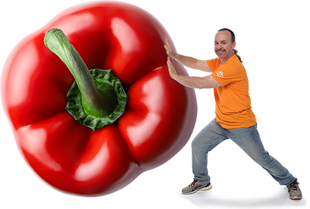 Brian pushing the giant pepper