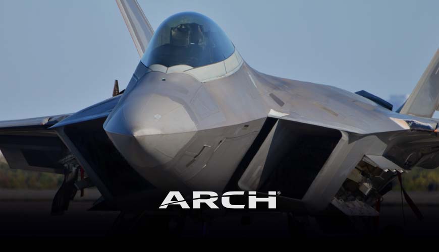 Fighter Jet. ARCH logo overlay
