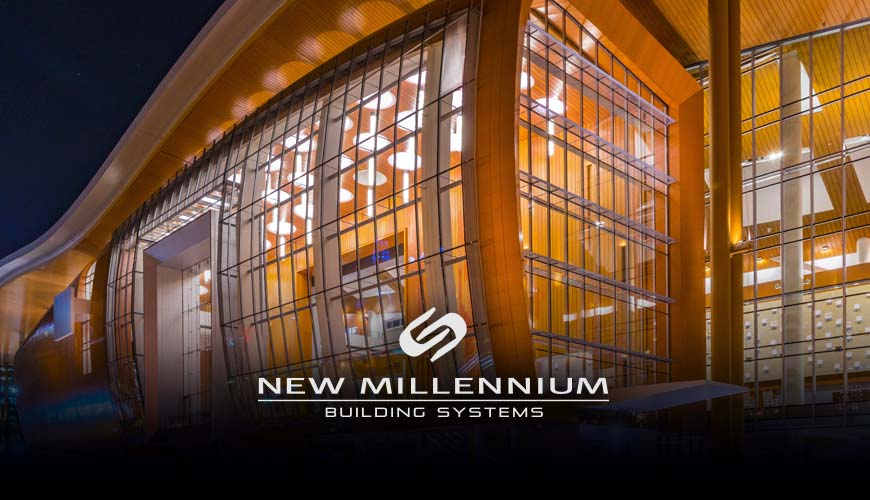 Music City Center building exterior. New Millennium logo overlay